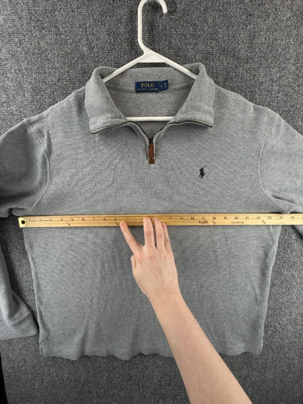 Polo Ralph Lauren Light Gray Pullover Cotton 1/4 Zip Sweater Men Large Knit Pony